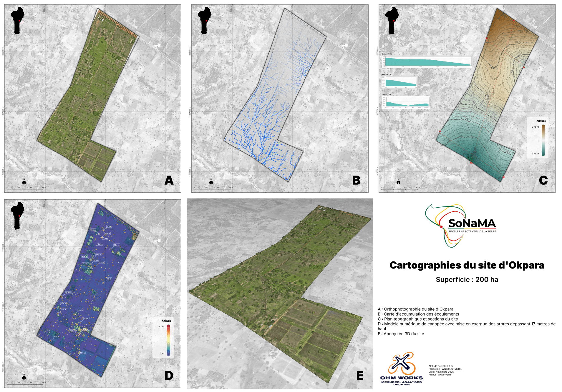 Cartographies LiDAR multi-couches de la ferme d'Okpara — mission OHM WORKS pour la SoNaMA